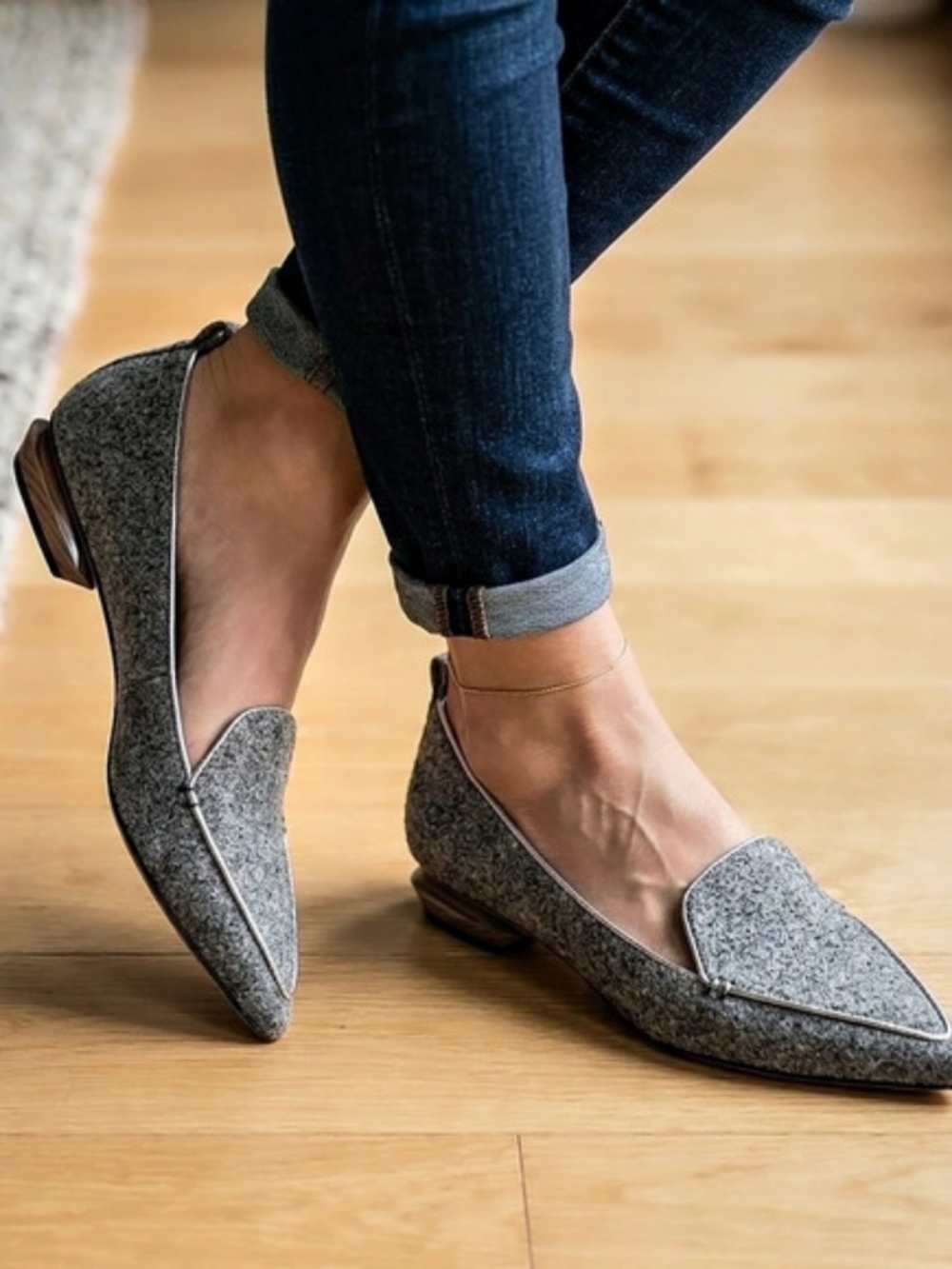 Nicholas Kirkwood Beya Pointed Toe Loafer Tweed Flats Gray EU 38 / US 8